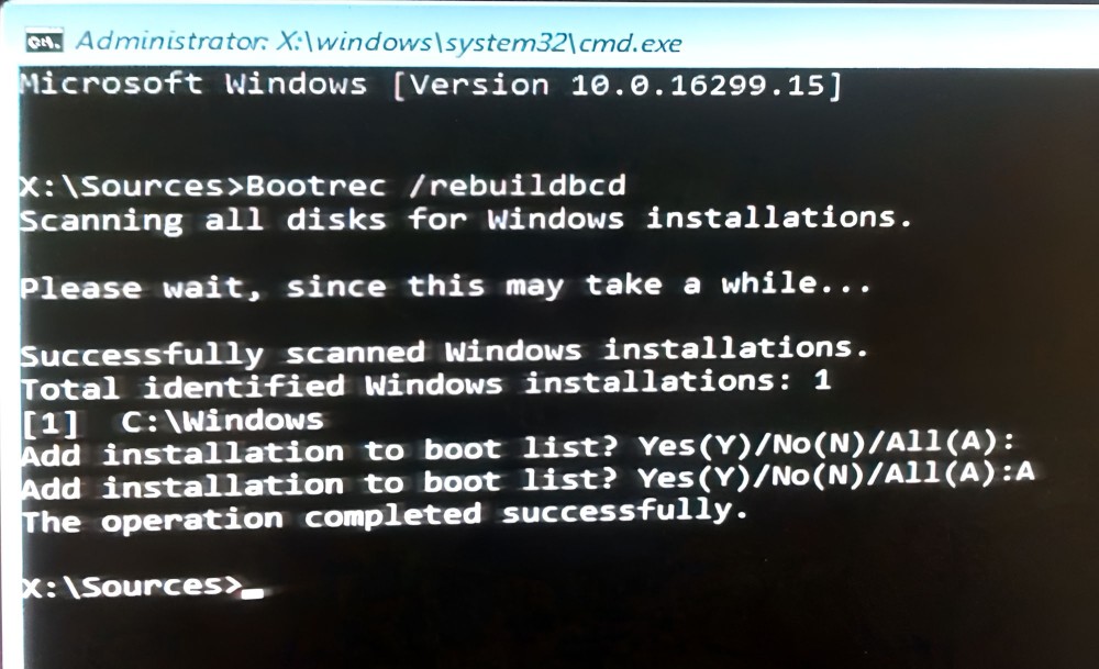 Rebuild BCD using Command Prompt